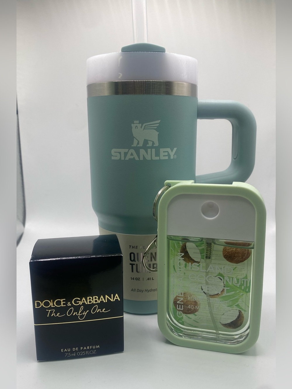 Stanley Seafoam Green Cup 14 oz. With Mini Fragrance & BCBG Hand Sanitizer